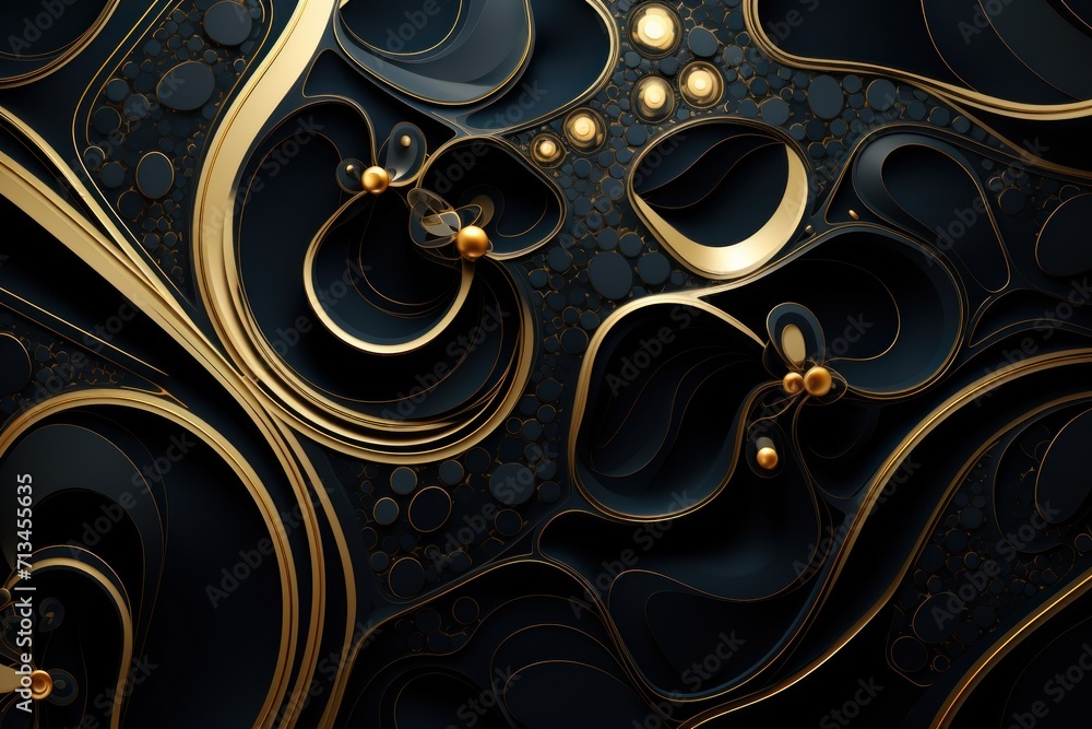  a close up of a black and gold wallpaper with lots of bubbles and bubbles in the middle of it.