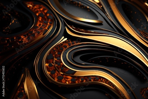  a close up of a black and gold wallpaper with a swirl design on the bottom half of the wall.