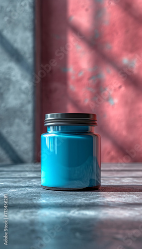 jar with a metallic lid on a textured surface photo
