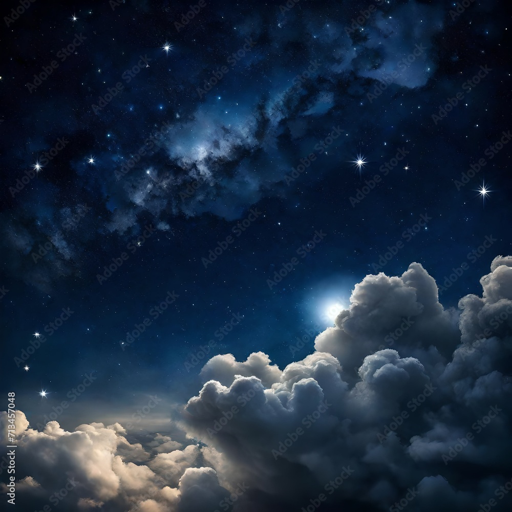 Stars twinkling brilliantly on a cloudy, moonlit night. - Upscaling by @Badar Stars twinkling brilliantly on a cloudy, moonlit night. - Upscaling by @Badar