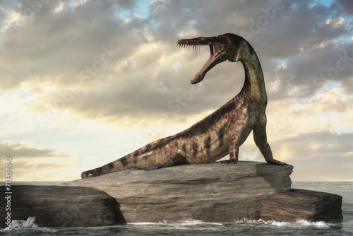 Nothosaurus was a marine reptile from the Triassic period, resembling a seal, It lived in shallow seas, fed on fish, reached up to 4m in length. 3D Rendering