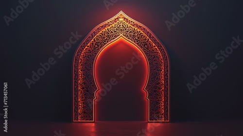 Ramadan Kareem background. Ramadan Kareem greeting card with mosque door. 3d rendering photo