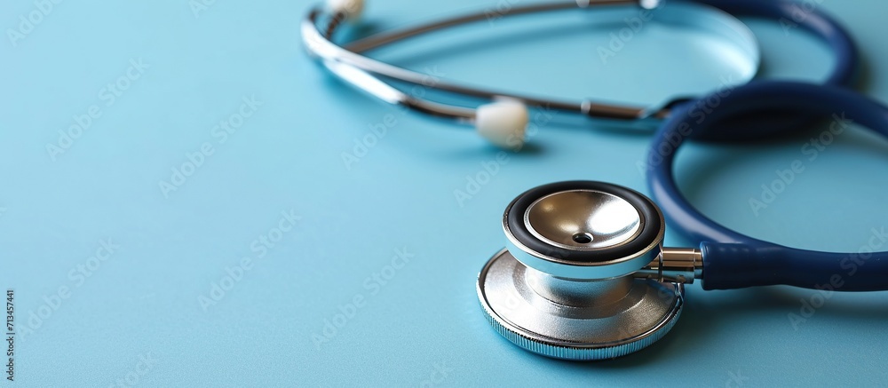a stethoscope medical tool located on a blue table a stethoscope medical tool located on a blue table