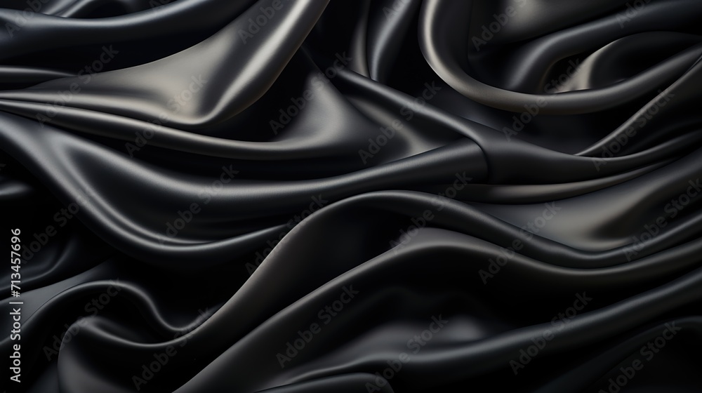 a black silky satin fabric weave textile texture wallpaper background. soft and smooth