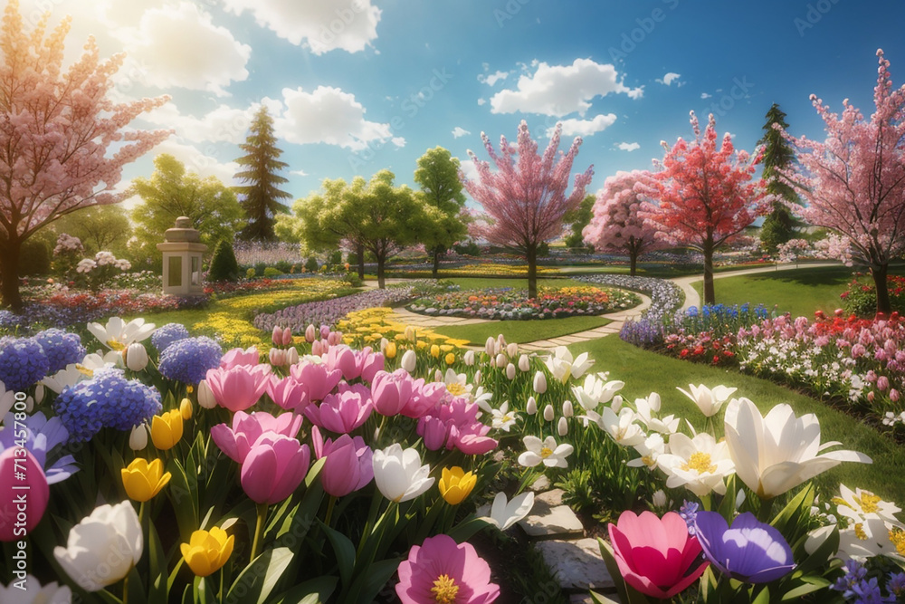 Fototapeta premium Spring flower gard background ai generative