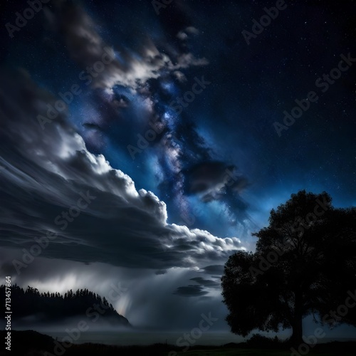 Stars piercing through a tapestry of dark, stormy clouds. - Upscaling by @Badar