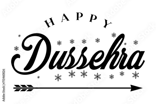 Happy Dussehra lettering with bow arrow of Rama festival vector illustration.