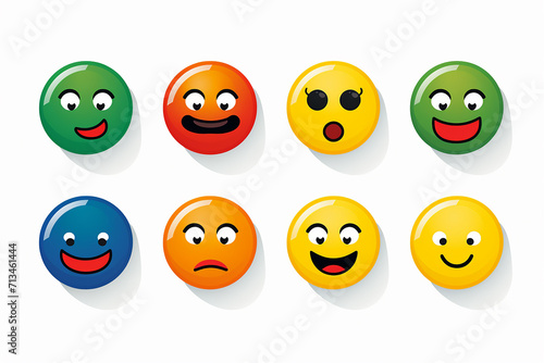 Color level ball with face icon. concept of evaluation, feedback, customer satisfaction rating and service. Represents emotion of face on green background,