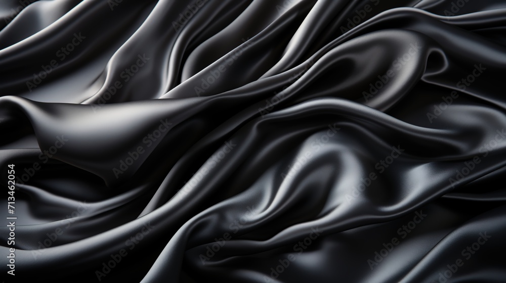 Fototapeta premium Silken Charisma: Black Satin Fabric Weave Transforms into a Soft and Smooth Wallpaper, Radiating Understated Elegance