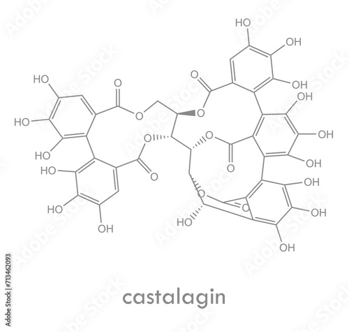 Castalagin structure. Molecule of ellagitannin, a type of hydrolyzable tannin, found in oak and chestnut wood.