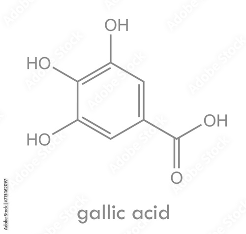 Gallic acid structure. Molecule found in tea leaves, gallnuts, oak, sumac and other plants.