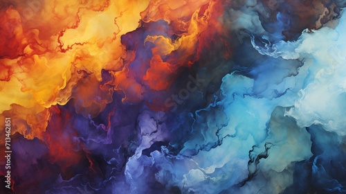 Abstract Blue, Red, Orange, Crimson, and Yellow Liquid Fantasy Art Oil Painting Texture Background