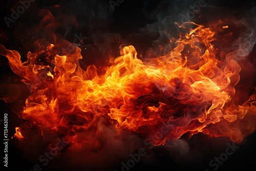  a close up of a fire on a black background with lots of orange and red smoke coming out of it.