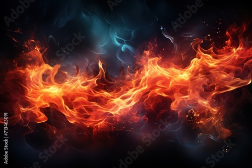  a dark background with red and orange fire and smoke on the left side of the image and on the right side of the image.