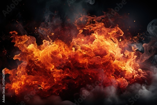  a close up of a bunch of fire on a black background with smoke coming out of the top of it.