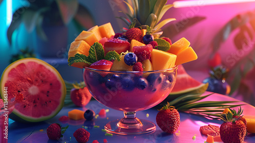 varieties fruit in a cup on table ai generative photo