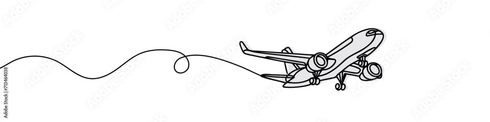 Continuous line drawing of a flying airplane. Continuous line drawing of a flying airplane.