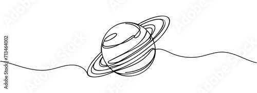 Continuous one line drawing planet Saturn