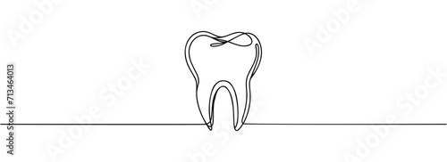 Continuous line drawing of tooth. Tooth line icon. One line drawing background. Vector illustration