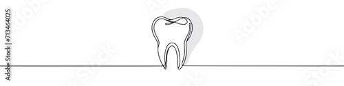 Continuous line drawing of tooth. Tooth line icon. One line drawing background. Vector illustration