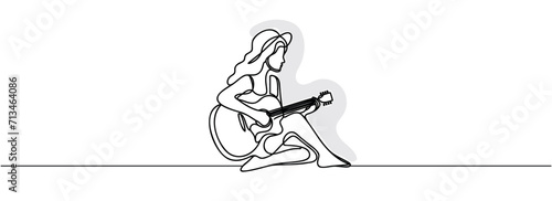 girl with guitar one continuous line drawing.