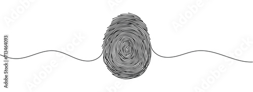 Linear drawing of a fingerprint. Continuous line drawing of biometric scan symbol on white background.