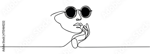 Continuous line art of a woman were cat eye glasses, lineart vector illustration
