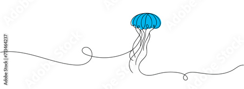 Continuous line drawing jellyfish . One line drawing design. Vector illustration