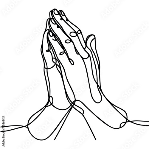 Continuous one line drawing of human hands folded in prayer.