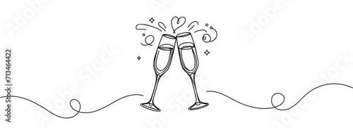 Continuous one line drawing of two glasses of red wine