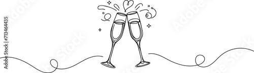 Continuous one line drawing of two glasses of red wine