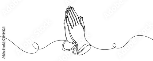 Continuous one line drawing of human hands folded in prayer. photo