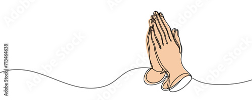 Continuous one line drawing of human hands folded in prayer.