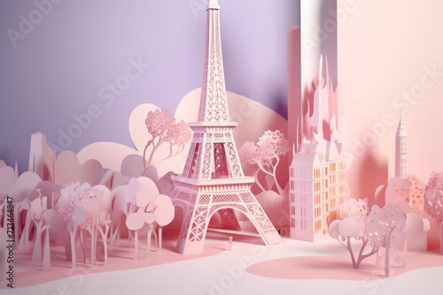 Eiffel Tower, paper 3d construction. Generative AI
