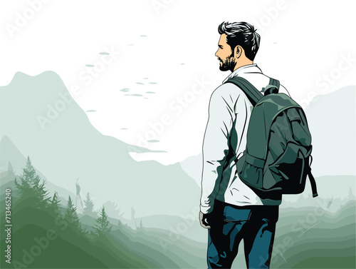 the man is hiking