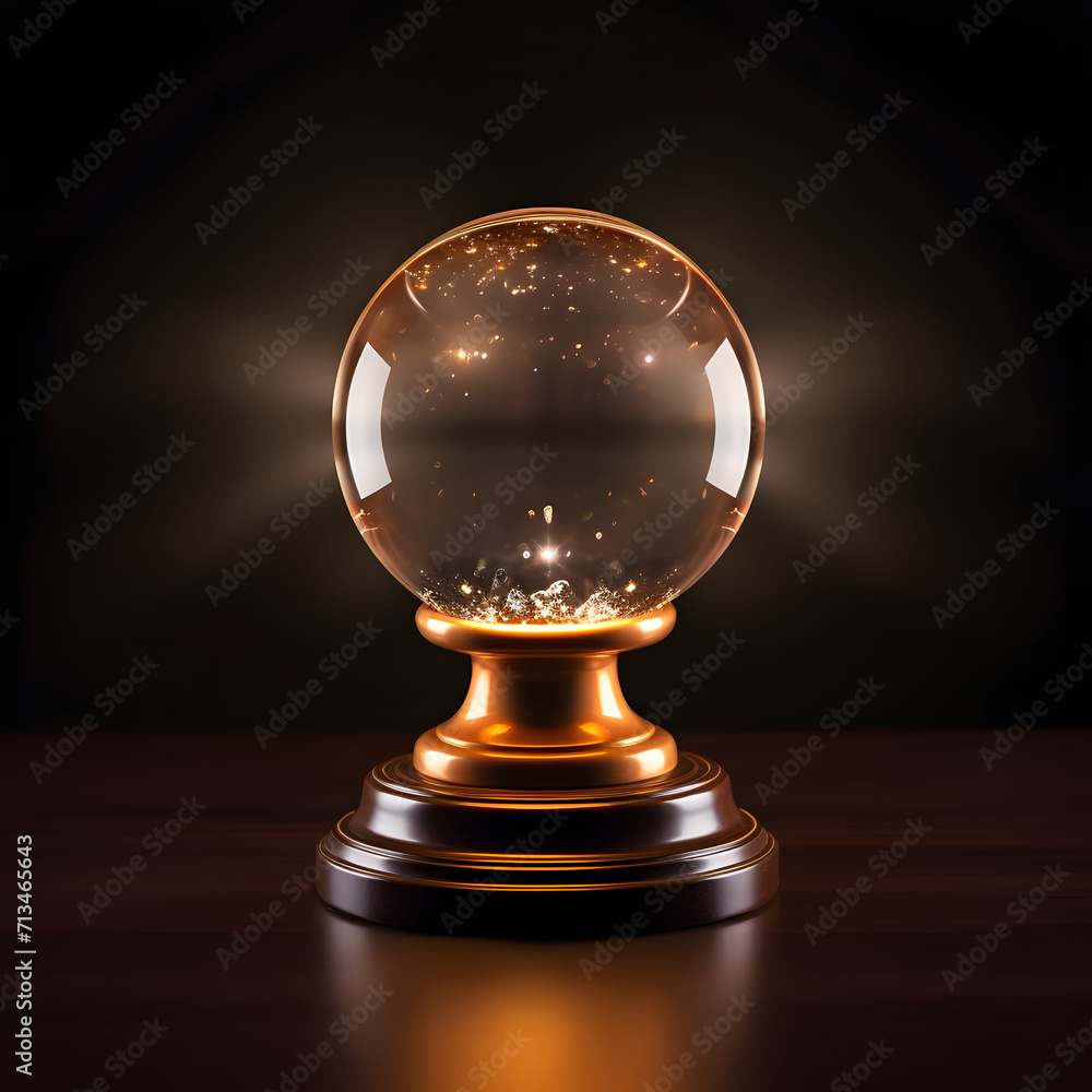 Crystal ball on a table with dim lighting isolated on white background, cinematic, png

