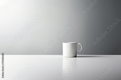 A classic white ceramic cup of coffee on a clean white table against clean background. Generative AI.