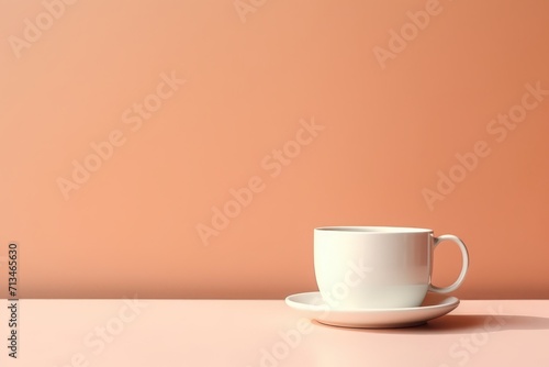 A classic white ceramic cup of coffee on a clean table against clean background. Generative AI.