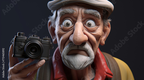 Senior adult surprised with the latest camera technology