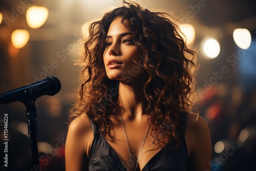 Pop Star Extravaganza: A Beautiful Singer Commands the Stage in a Packed Stadium, Creating a Cool and Unforgettable Concert Experience for Her Fans
