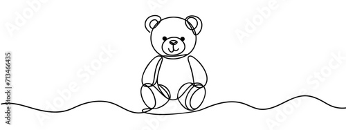 Bear plush toy painted with a single black line on a white background. One-line drawing. Continuous line.