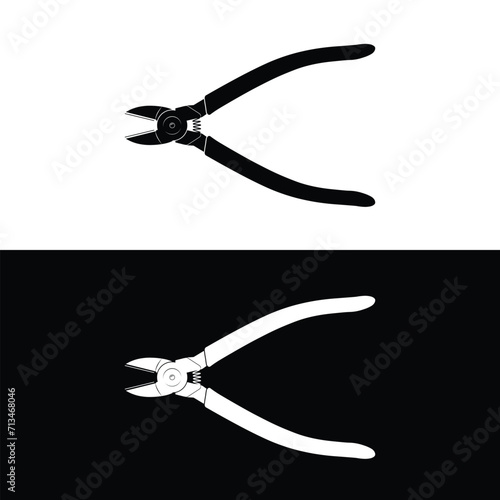 Diagonal pliers silhouette vector. Work tool icon for web, tag, label, mechanical shop, garage, repair shop, workshop. Symbol for mechanical engineering, carpentry, mechanic, engineer, carpenter photo