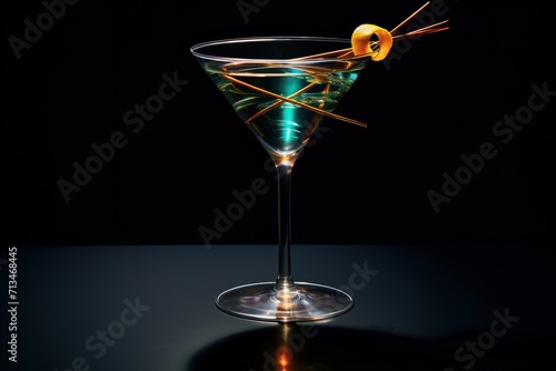  a martini glass with a green and yellow liquid and a yellow straw sticking out of the top of the glass.