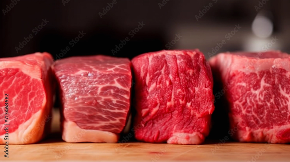 A quality cut of ribeye beef often marbled to add richness, a high-quality steak. For a restaurant, an unusual background.