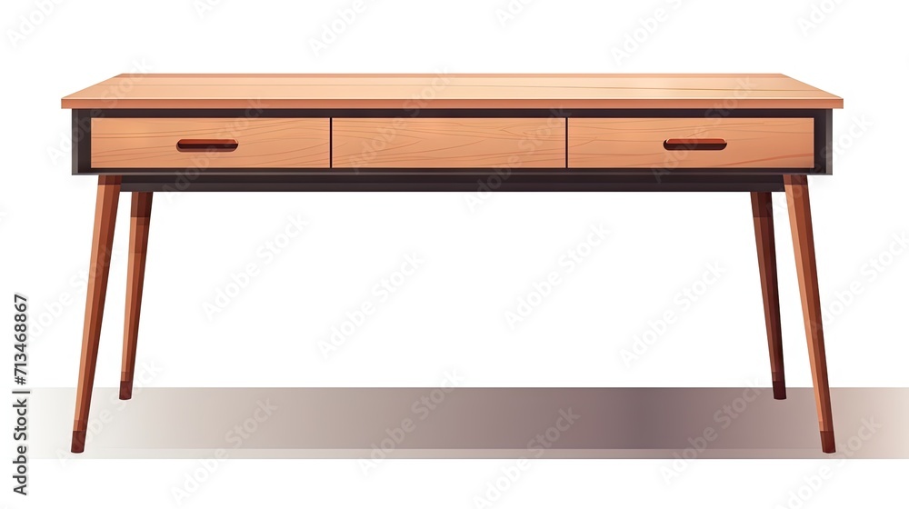 A sleek wooden table with a drawer, isolated on a white background, blending functionality and modern design for organized living A sleek wooden table with a drawer, isolated on a white background, blending functionality and modern design for organized living