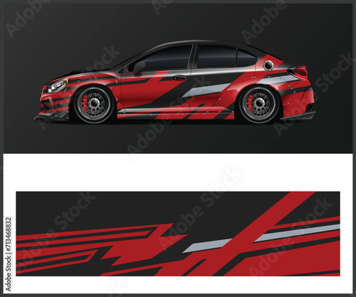 Racing car wrap design vector. Graphic abstract stripe racing background