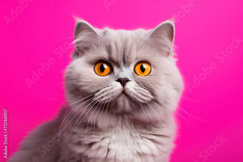 Beautiful gray cat on a bright background