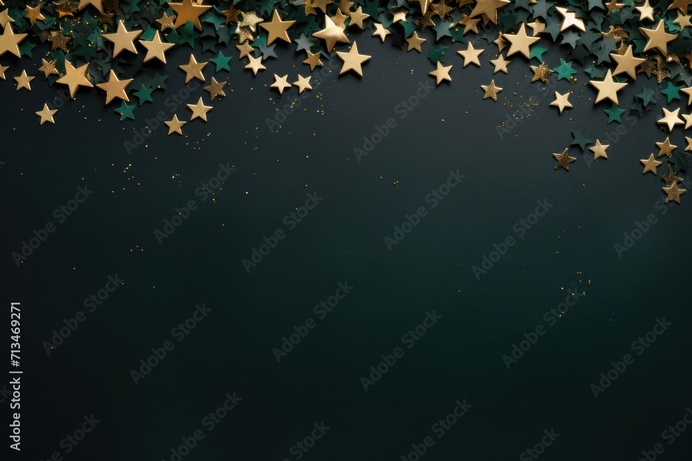 a black background with gold stars and confetti sprinkles on the bottom and bottom of the image. a black background with gold stars and confetti sprinkles on the bottom and bottom of the image.