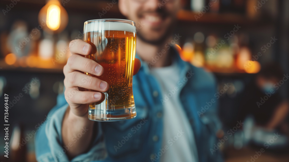 Man drinking beer. Side view of handsome young man drinking beer while sitting