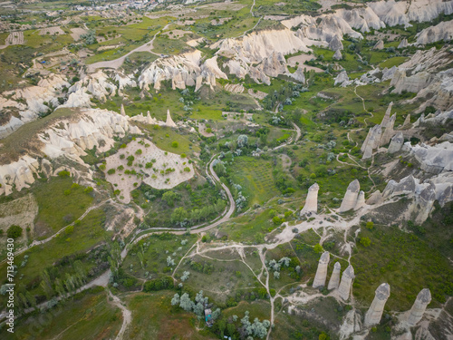 Konstfotografi Fairy chimneys aerial view in Love Valley (Asiklar Vadisi) in Goreme Historic National Park in Cappadocia, Anatolia, Nevsehir Province, Turkey